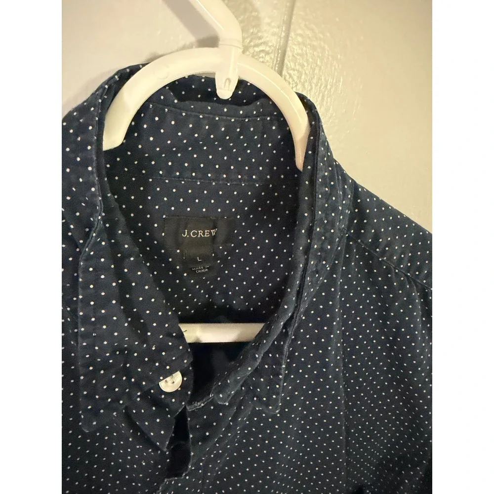 J. Crew Button Down Shirt Mens L Navy‎ Blue Polka Dot Long Sleeve 02688 HO 13